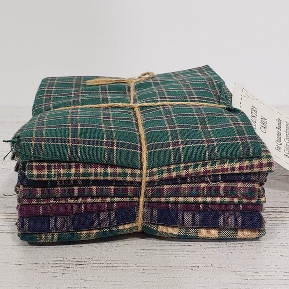 Country Cabin  Fat Quarter Bundle Quilters Quarters  Green Blue Burgundy Plaid - Picture 4 of 5